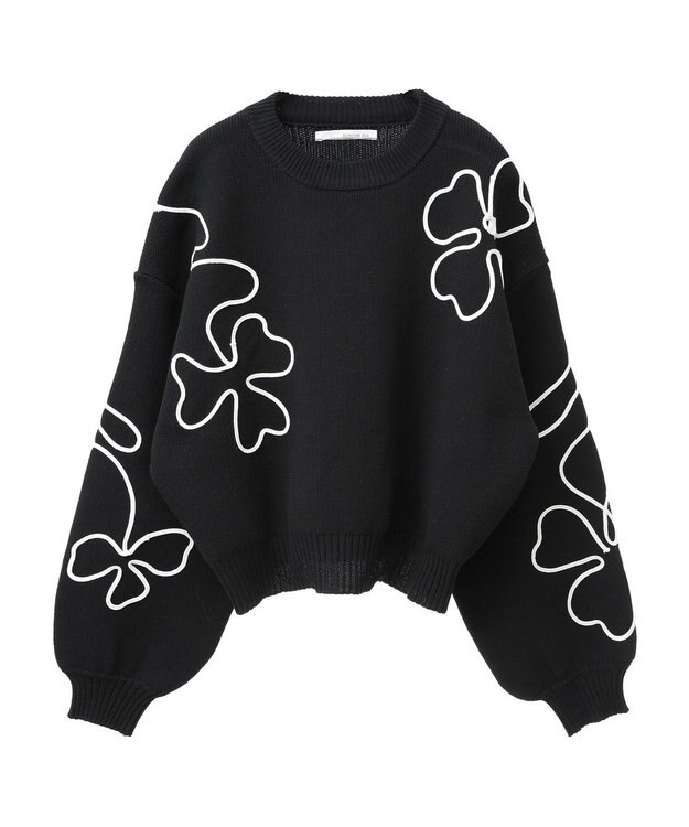 Green Parks ・ＥＬＥＮＣＡＲＥ　ＤＵＥ　コード刺繍花柄ニット Black