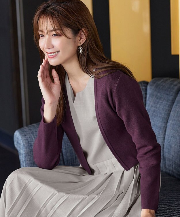 Tiaclasse L 【新色追加・洗える】ストレートショートニットボレロ バーガンディー