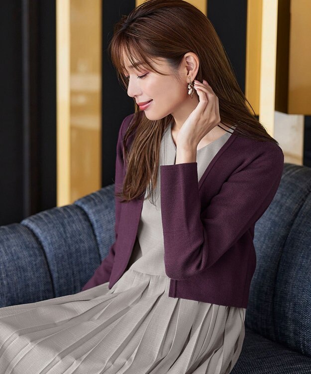 Tiaclasse L 【新色追加・洗える】ストレートショートニットボレロ バーガンディー