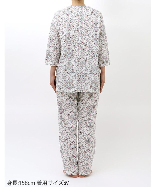 WACOAL ワコール_リラックス＆スリープ パジャマ 7分袖 長袖 長ズボン 綿100%(本体) ミントン レディース NDT256 /ワコール アイボリー