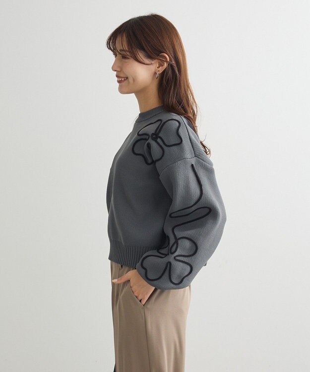 Green Parks ・ＥＬＥＮＣＡＲＥ　ＤＵＥ　コード刺繍花柄ニット Charcoal Gray