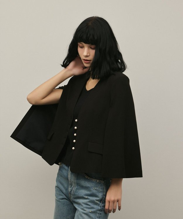 GRACE CONTINENTAL トリアセケープスリーブジャケット ブラック