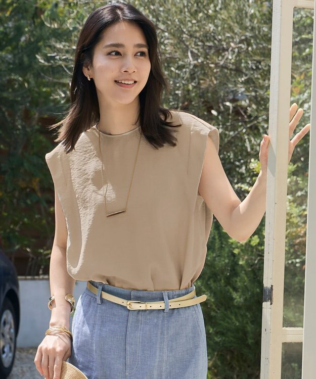 自由区 S 【セットアップ対応・接触冷感・UVケア・洗える】エアリーツイルノースリーブ ブラウス ベージュ