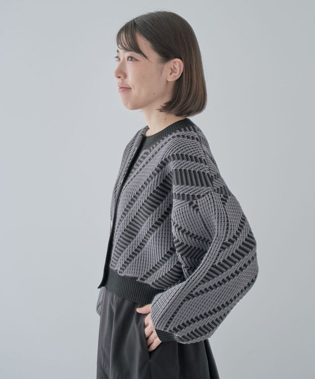 Green Parks ・ＥＬＥＮＣＡＲＥ　ＤＵＥ　ジャカードカーディガン Charcoal Gray