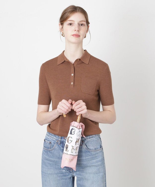 MOONBAT ポール & ジョー (PAUL & JOE ACCESSOIRES) ABC Garden アニマル 折りたたみ傘 竹手元 巾着型傘袋 ピーチ