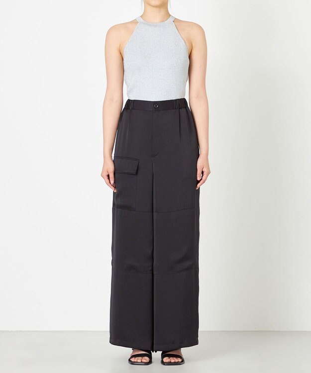 NAVE 【Nave・洗える/ウエストゴム】ヴィンテージサテン ワイドパンツ ブラック系