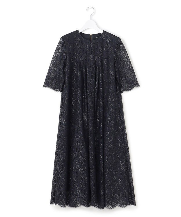 23区 【APPLAUDIR】ブライトフラワーレース ドレス ネイビー系