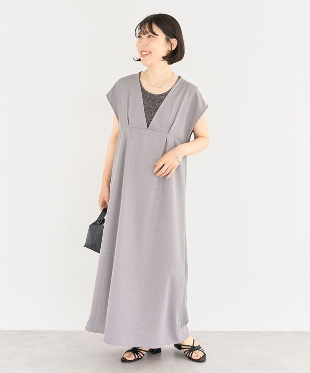 Green Parks フレンチスリーブレースアップジャンスカ Light Gray