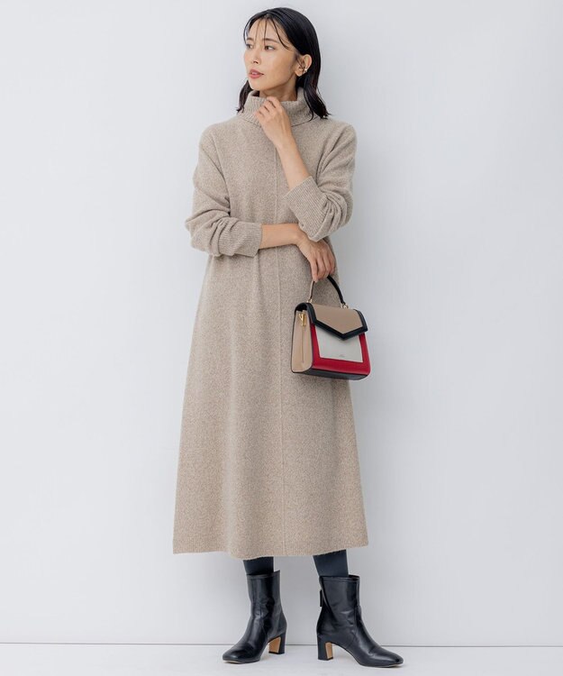 23区 L メリノシネ ニット ワンピース ベージュ系