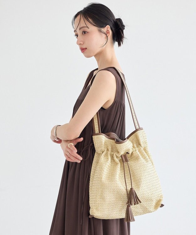 earth music&ecology フリンジワンハンドルサマーバッグ Beige