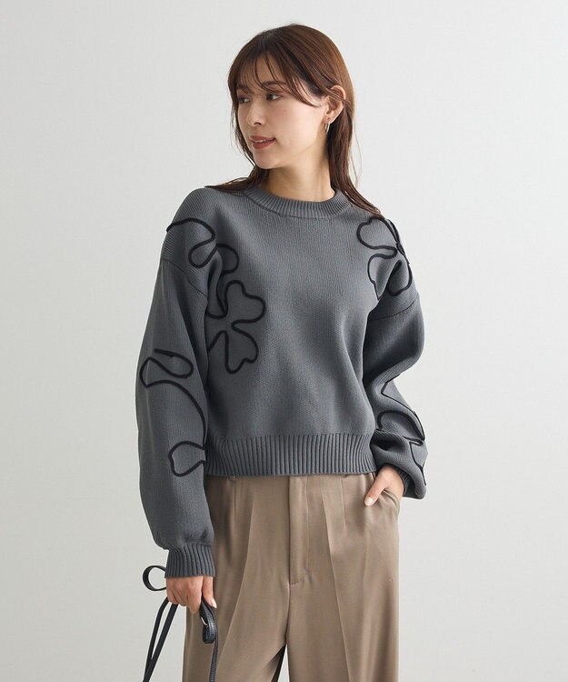 Green Parks ・ＥＬＥＮＣＡＲＥ　ＤＵＥ　コード刺繍花柄ニット Charcoal Gray