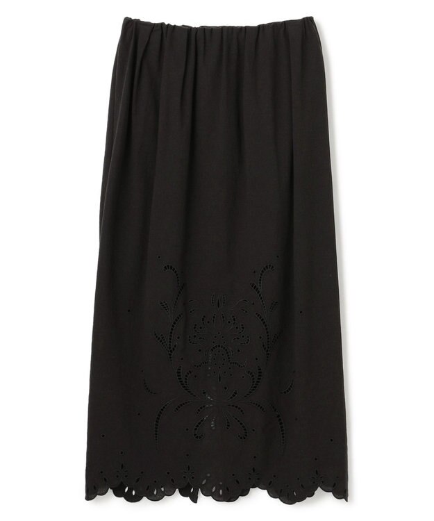 BEIGE， 【洗える】GALLERIA / コットンエンブロイダリーIラインスカート Black