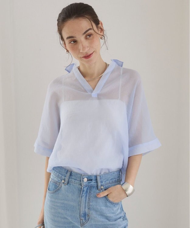 WEGO 【ANGIE VINTAGE】スキッパーシアーシャツ サックス
