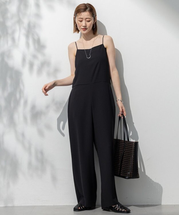 23区 L 【一部店舗限定/吸水速乾/UVカット/接触冷感/洗える】ストレッチジョーゼット オールインワン ブラック系