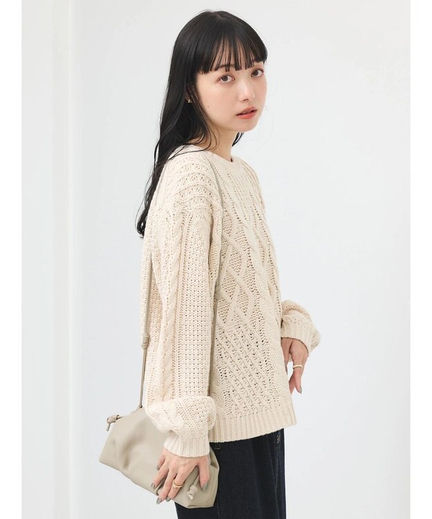 earth music&ecology ウォッシャブルケーブルプルオーバー Ivory