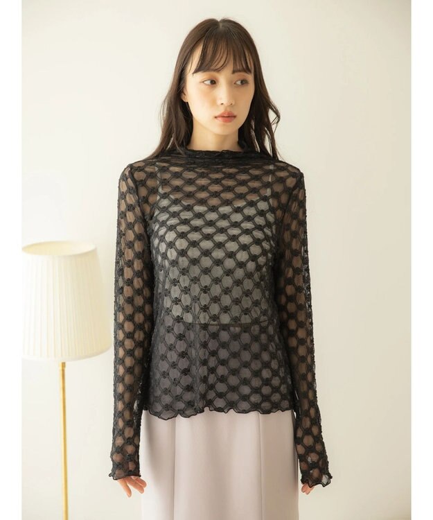 earth music&ecology ハイネックシアーフラワーインナー Black