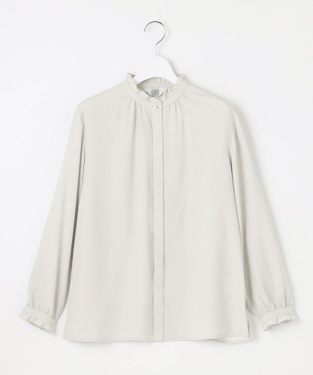 J.PRESS LADIES L 【洗える】ヌーディスバックサテン フリル襟 ブラウス ライトグレー系