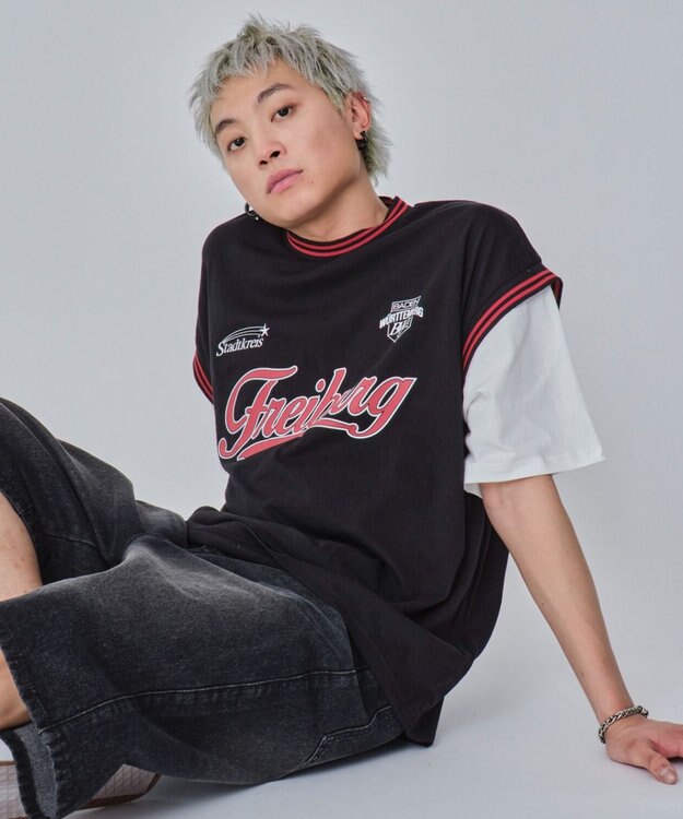 WEGO 【ユニセックス着用ITEM/MLサイズ展開】フェイクタンクグラフィックT（SS） ブラック