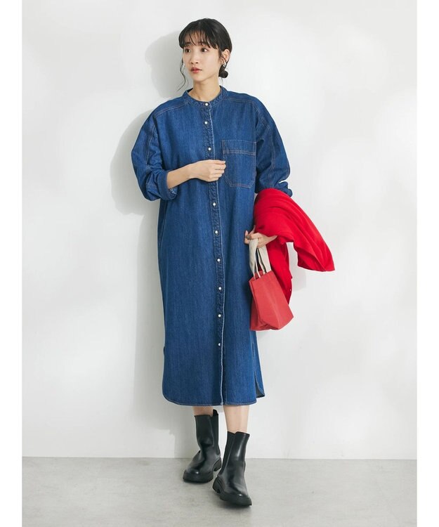 CRAFT STANDARD BOUTIQUE デニムパールボタンワンピース Indigo