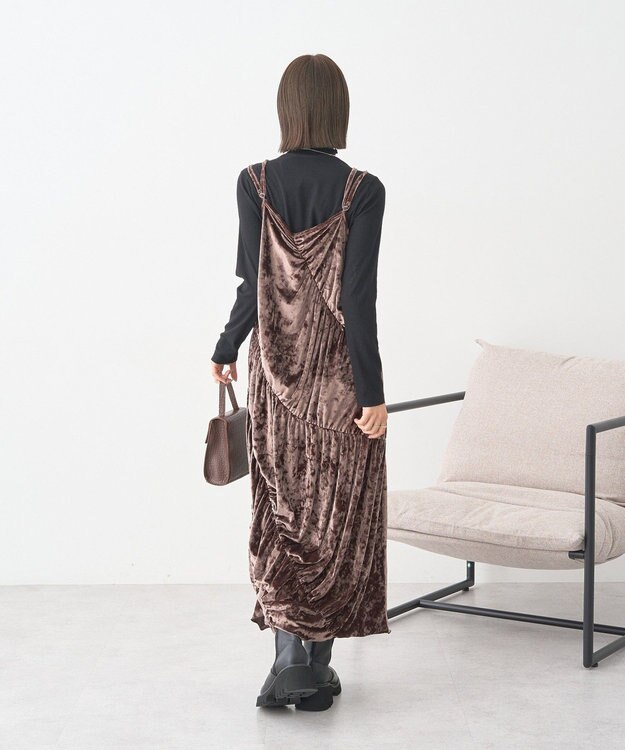 earth music&ecology クラッシュベロアシャーリングワンピース Brown