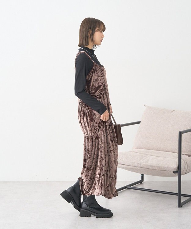 earth music&ecology クラッシュベロアシャーリングワンピース Brown
