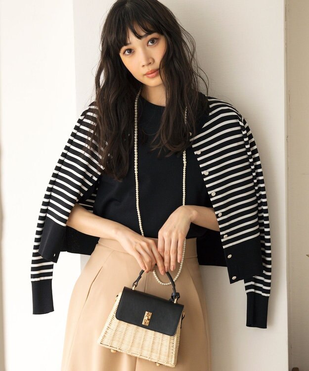 組曲 S 【UVケア・接触冷感】MINA 6分袖ニットプルオーバー ブラック系