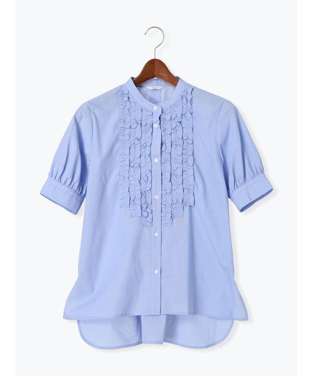 Te chichi フロントフリル5分袖ブラウス サックスブルー