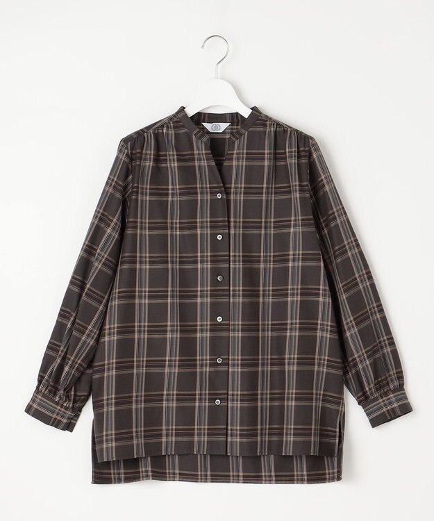J.PRESS LADIES 【洗える】綿セルロースクリアチェック スタンドカラー ブラウス グレー系3
