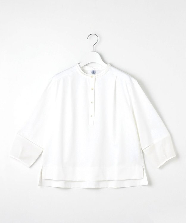 J.PRESS LADIES 【洗える】プレーティングジャージー バンドカラー カットソー ホワイト系