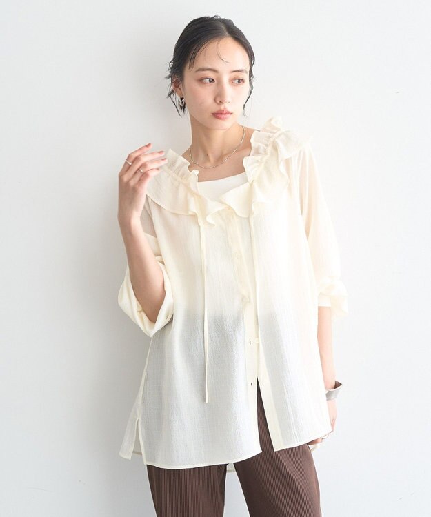 earth music&ecology フリルブラウス Ivory