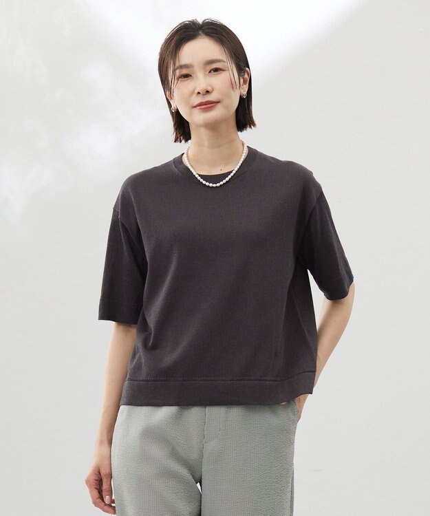 J.PRESS LADIES L 【洗える・抗菌防臭】LUREX ラメ ニットT ダークブラウン系