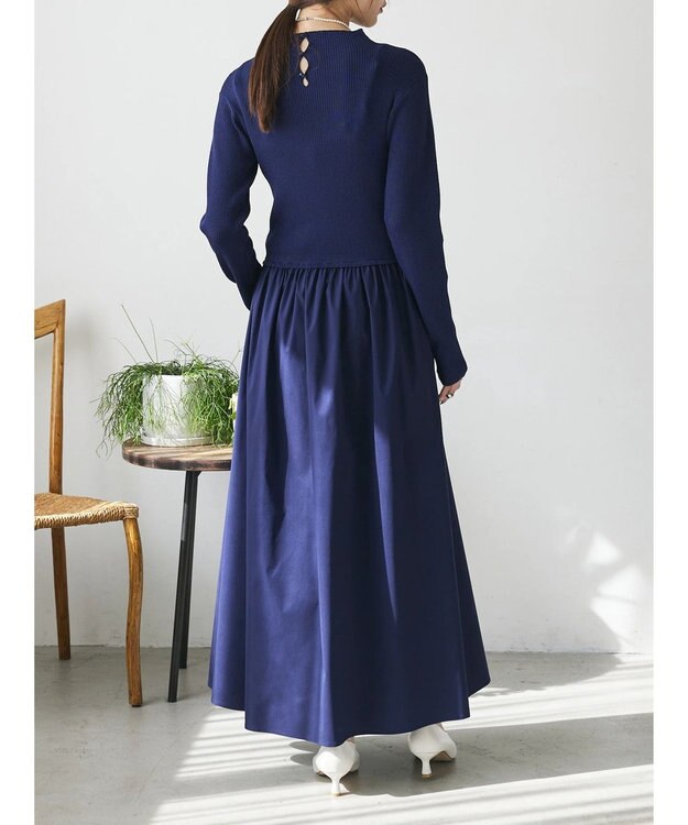 Green Parks AnriettMusee  リブニットドッキングワンピース Navy
