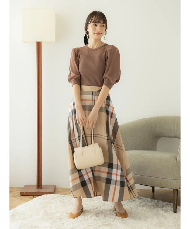 earth music&ecology ＢＩＧチェックフレアスカート Beige