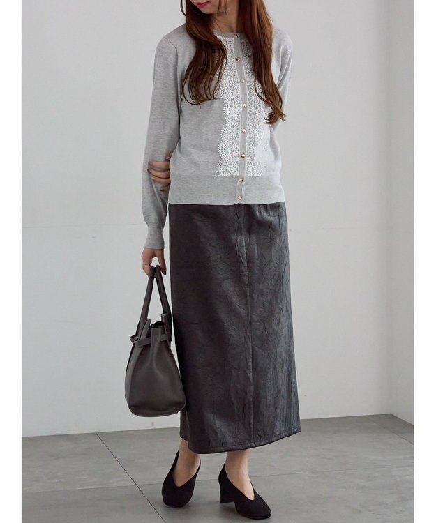 Te chichi フロントレースクルーネックカーディガン グレー