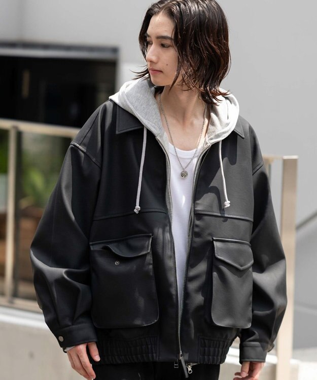 WEGO 【25年秋冬新作/ユニセックス着用ITEM/SMLサイズ展開】PUダブルZIPフライトブルゾン ブラック