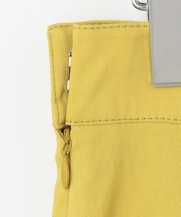 自由区 【洗える】リネンビスコースストレッチフレア スカート ピスタチオ