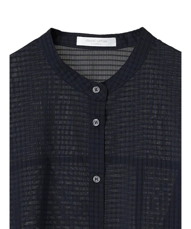 Green Parks シアーチェック袖ドロストシャツチュニック Dark Navy