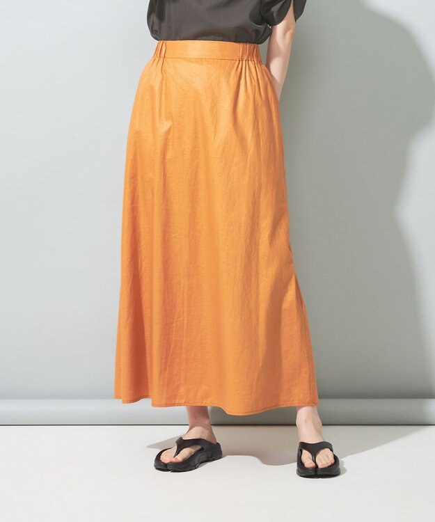 SHARE PARK LADIES 【洗える】リネンレーヨンコーティングウォッシュスカート オレンジ