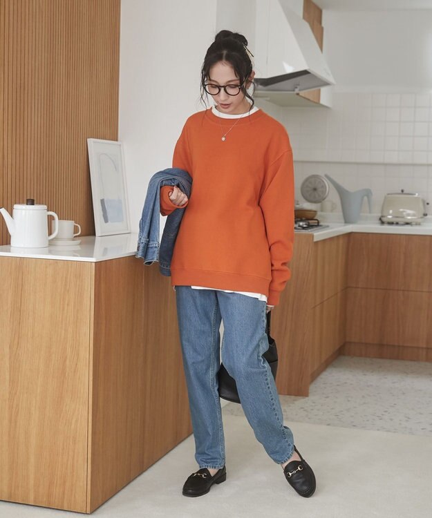 WEGO 【ユニセックス着用ITEM/裏起毛】リラックスフィットスウェットプルオーバー ダークオレンジ