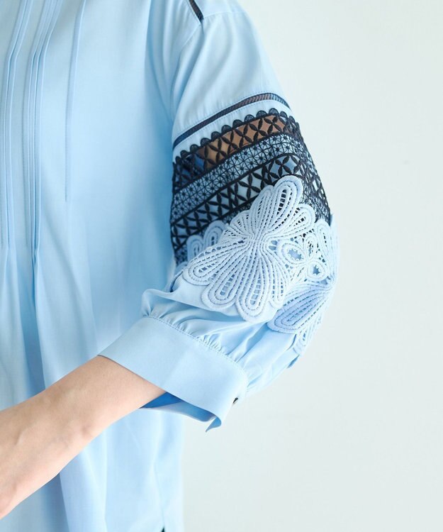 YECCA VECCA レース切替スキッパーブラウス Blue