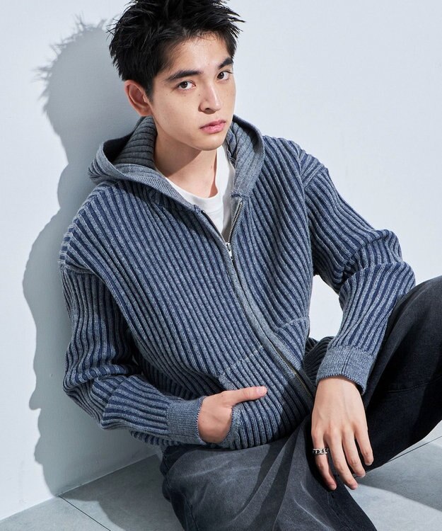 WEGO ヴィンテージライクZIPパーカー ブルー