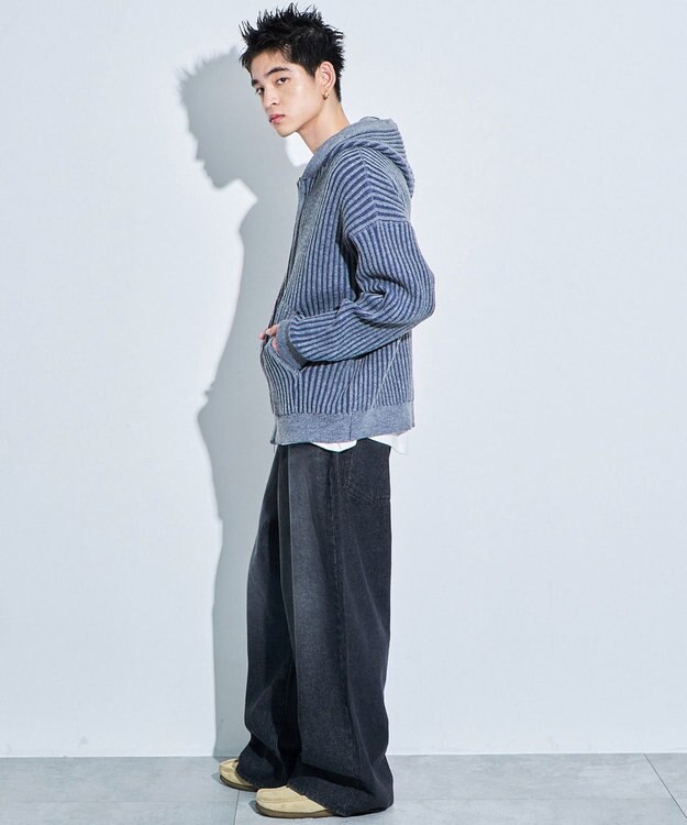 WEGO ヴィンテージライクZIPパーカー ブルー