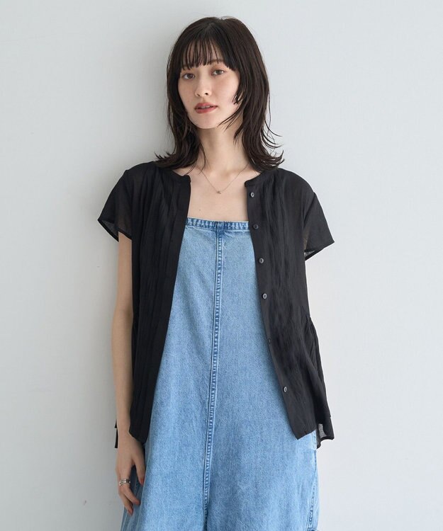 YECCA VECCA ペプラムシアーブラウス Black