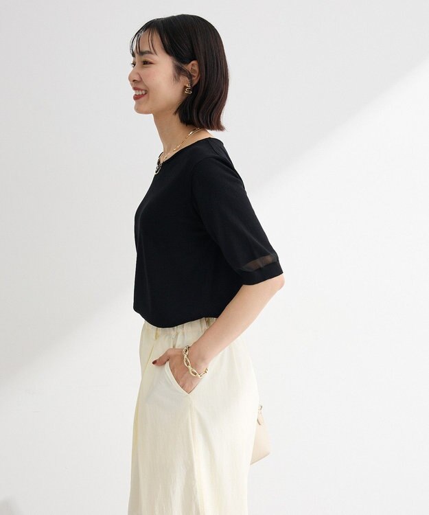 Green Parks 袖シアーニットプルオーバー Black