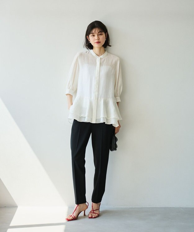 #Newans 【洗える】ダブルフリルヘムシアーシャツ ホワイト