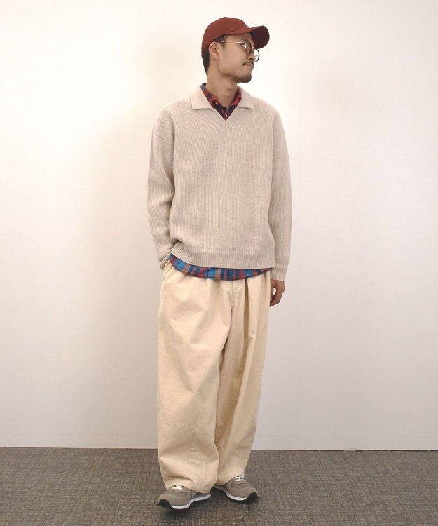 J.PRESS YORK STREET 【UNISEX】ウールカシミヤ スキッパーニットポロシャツ アイボリー系