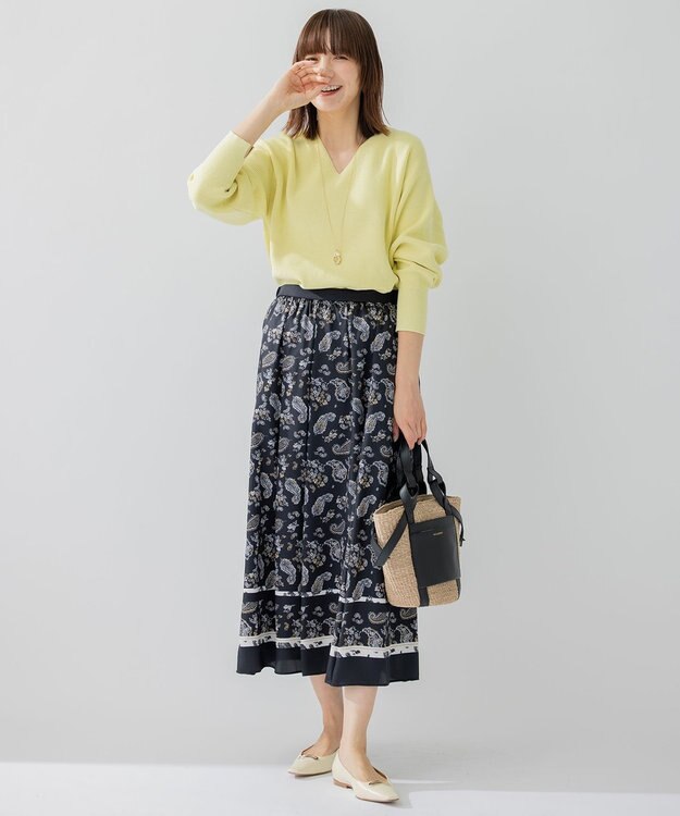 23区 S 【洗える】コンパクトコットンポリエステル Vネック ニット イエロー系