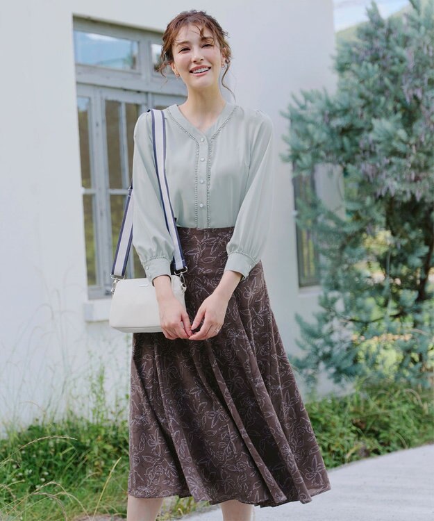 Tiaclasse 【洗える】フラワープリントスカート ブラウン