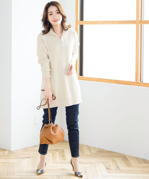 Tiaclasse 【洗える】ハーフジップニットチュニック エクリュ