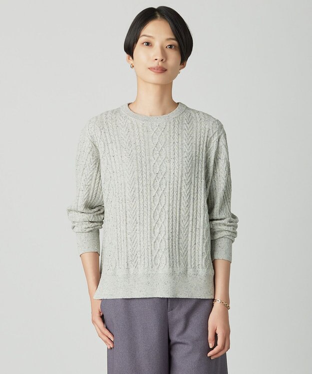 J.PRESS LADIES L NEP クルーネック ケーブルニット ライトグレー系